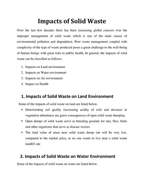 Impacts of Solid Waste - Impacts of Solid Waste Over the last few ...