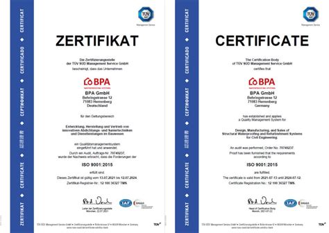 BPA GmbH ISO9001:2015 Zertifizierung um 3 Jahre verlängert - BPA (DE)