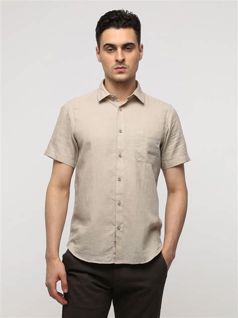 Buy Beige Linen Blend Plain Shirt – Crocodile