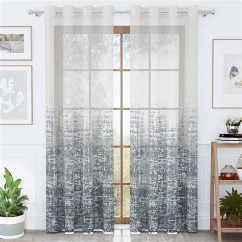 2 Pcs Grey & Ivory Sheer Window / Door / Semi Long Door/ Long Door Cur ...