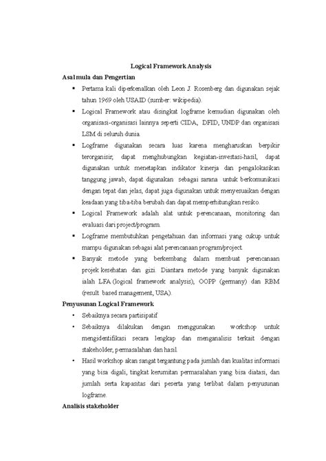 Logical Framework Analysis - Rosenberg dan digunakan sejak tahun 1969 ...
