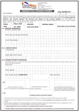 Mandate for e-Dividend Payment - Blank Fillable Template | Fill Out ...