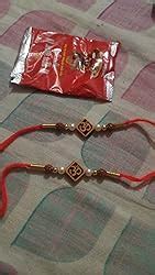 Aheli Pack Of 2 Pearl Rudraksha Wooden Ball in AD Ring Rakhi With Roli ...