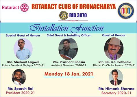 INSTALLATION CEREMONY OF ROTARACT CLUB OF DRONACHARYA COLLEGE-2021 ...