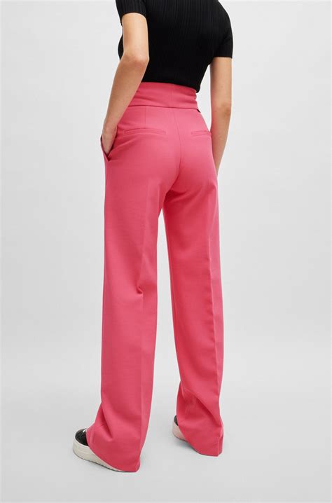 HUGO - Regular-fit high-waisted trousers with flared leg - Pink