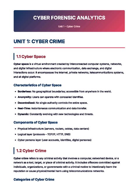 CFA Unit 1: Cyber Crime Overview and Forensic Insights (BCAI061) - Studocu