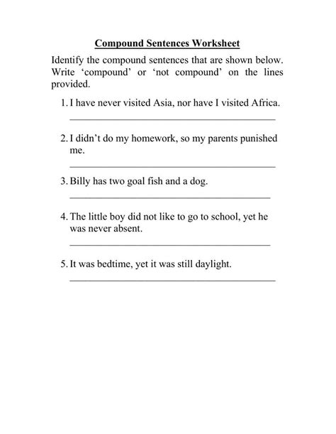 Compound Sentences Worksheet 的图像结果