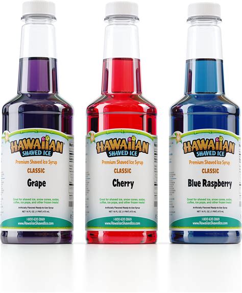 Amazon.com: Hawaiian Shaved Ice Syrup Assortment, 3 - 16oz Bottles Of ...
