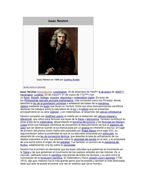 C - iiiiiiiiiiiiiiiii - Isaac Newton Isaac Newton en 1689 por Godfrey Kneller [editar datos en ...