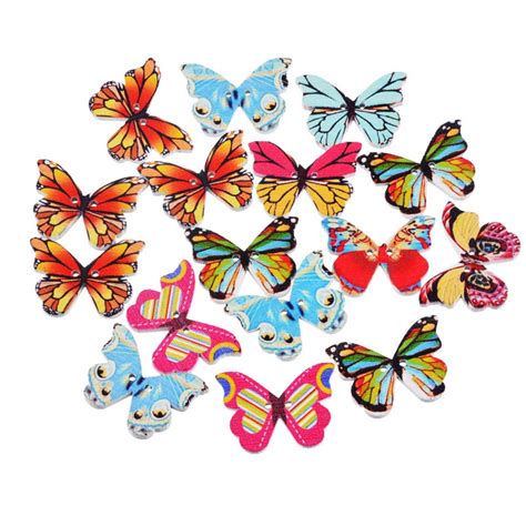 Hexawata Random Mixed Colorful Butterfly Shaped 2 Holes Wood Wooden ...
