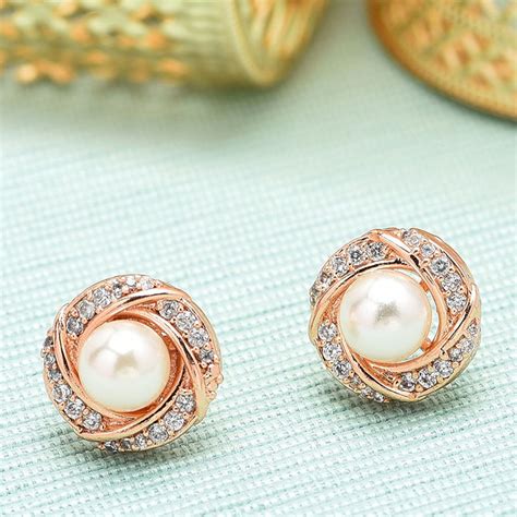 Buy Zaveri Pearls Rose Gold Cubic Zirconia & Pearl Contemporary Brass ...