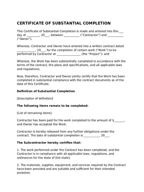 This Certificate of Substantial Completion is made and entered into ...