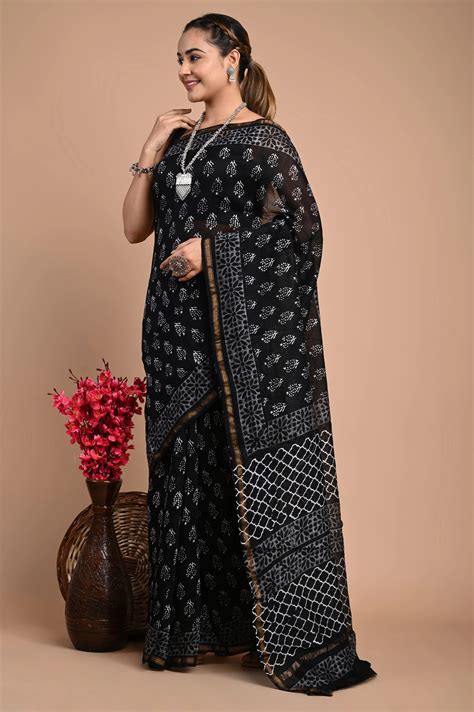 Black & White Chanderi Silk Saree - JaipurTex – Jaipur Tex