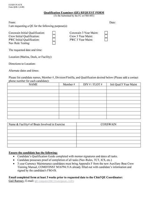 Fillable Online ops d11nuscgaux Qualification Examiner QE REQUEST FORM ...