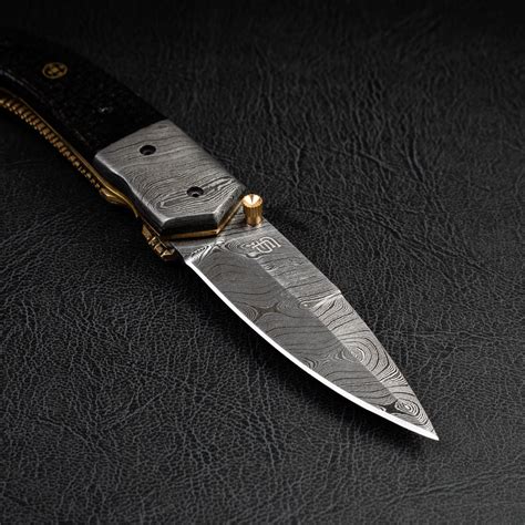 de Gaulle Damascus Steel Folding Knife // Damascus Steel Bolster ...