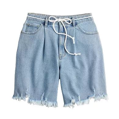 Juniors' SO® Pleated Dad Jean Shorts with Tie Belt