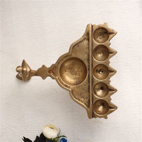 Finest Vintage Brass Aarti Oil Lamp for Prayer Room
