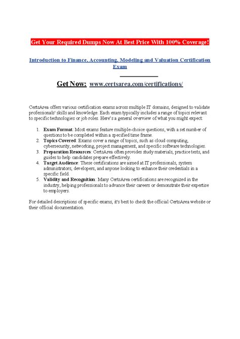 Introduction to Finance, Accounting, Modeling & Valuation Cert Exam ...