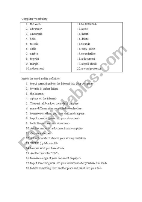 Computer Vocabulary Worksheet 的图像结果