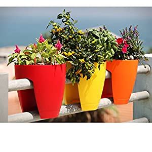 Go Hooked Plastic Railing Flower Pot, Multicolour, 12-Inch, Set of 3 ...
