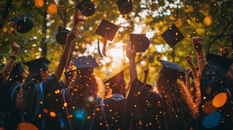 Graduates throwing caps in the air | Premium Photo
