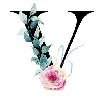 Floral letter v with watercolor roses | Premium Photo