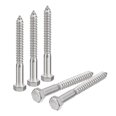 Hex Head Lag Screws Bolts, 1/2" x 5" 304 Stainless Steel Partial Thread Wood Screws, 5 Pack ...