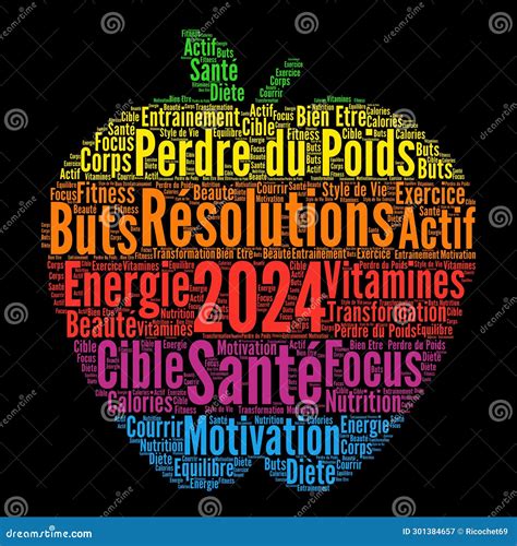 Healthy Resolutions 2024 Word Cloud in French Language Stock ...