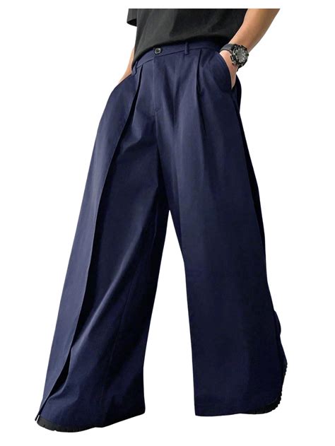 OYOANGLE Men's Baggy Wide Leg Pants Zipper Fly Pleated Trousers ...