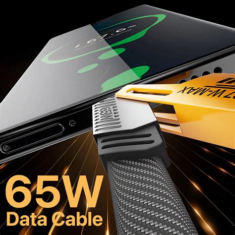 Vaku Luxos ® 4-in-1 65W Fast Charging Flat Nylon Braided Data Sync ...