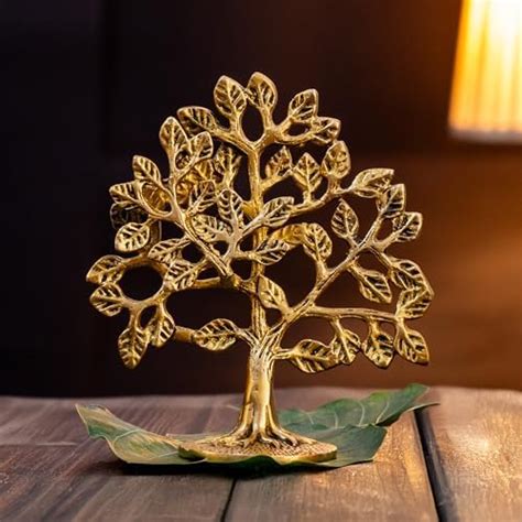 Buy Jaszz Art Pure Brass Kalpavriksha Tree Showpiece (8 inches, 800g ...