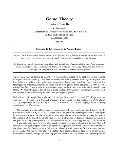 Web-ncp1-intro - Anything - Game Theory Lecture Notes By Y. Narahari ...