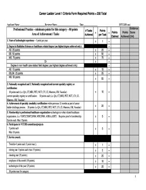 Fillable Online Career Ladder Level 1 Criteria Form Required Points 250 ...