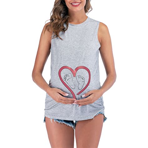 Shldybc Woman Round Neck Sleeveless Vest Heat Baby Feet Print Solid ...