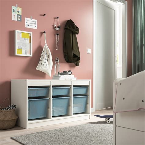 TROFAST storage combination with boxes, white/grey-blue, 99x44x56 cm ...