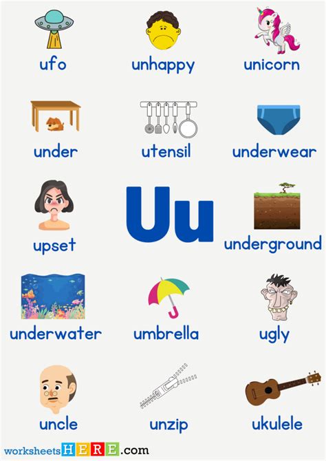 Letter U Vocabulary with Pictures, Alphabet U Words PDF Worksheet For ...