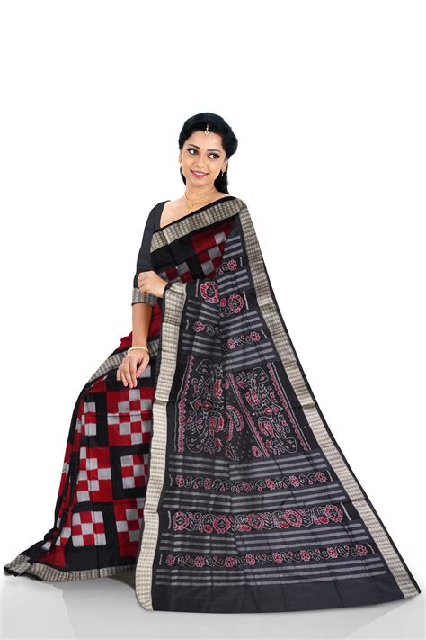 Maroon & Black color 5 kuthi pasapali Sambalpuri pata saree.