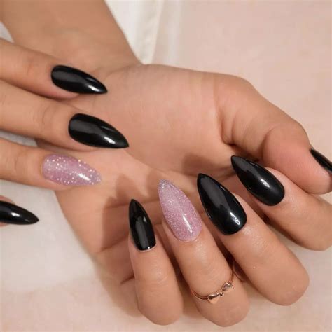 Glossy Black Reflective Glitter Fake Nails Set – Nailknack