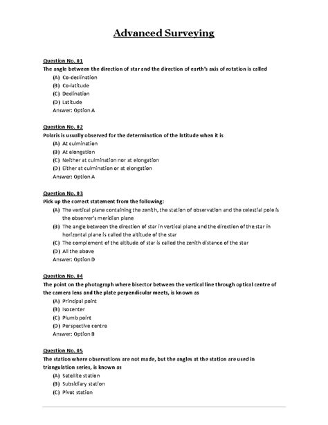 Advanced Survey MCQ - Advanced Surveying Question No. 01 The angle ...