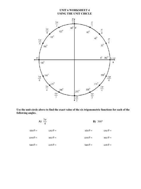 UNIT_6_WORKSHEET_4_USING_UNIT_CIRCLE (1) | PDF