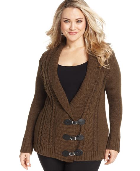 Debbie Morgan Plus Size Sweater, Long-Sleeve Cable Cardigan - Sweaters ...
