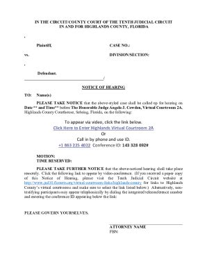 Fillable Online IN THE CIRCUIT COURT OF THE TENTH JUDICIAL CIRCUIT IN ...