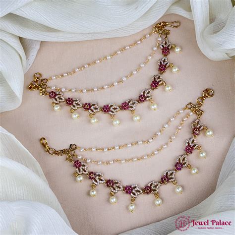Antique Gold Pearl Ear Chain Mattal South Indian Bridal Style JH7326 ...