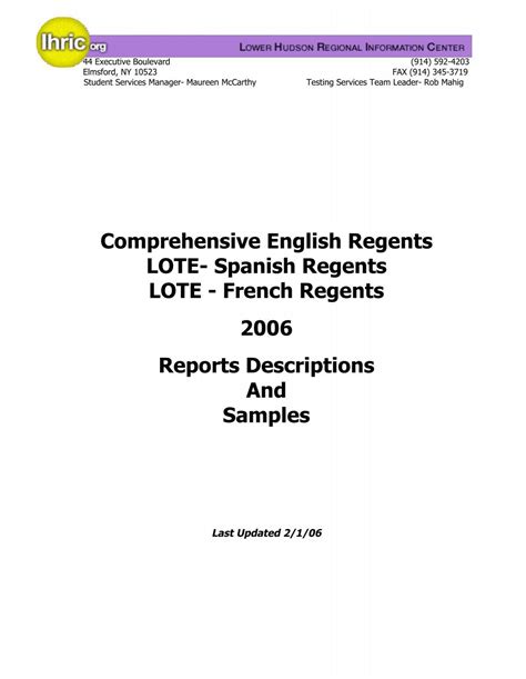 Comprehensive English Regents LOTE- Spanish Regents LOTE ...