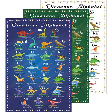 Buy 3 Pieces Dinosaur Alphabet Chart Educational Preschool Alphabet Chart with A to Z Dinosaur ...