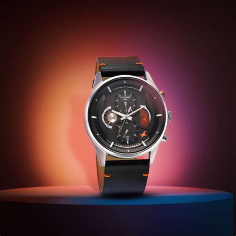 Buy Online Fastrack Opulence Sun Moon Chronograph Black Dial Black ...
