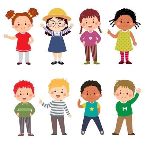 Multicultural children in different positions isolated | Premium Vector
