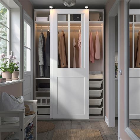 PAX / GRIMO wardrobe with sliding doors, white/clear glass white ...