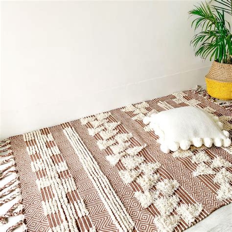 BOHO Ophelia Hand Woven Rug - Brown & White Online - Premium Rug | Nestasia