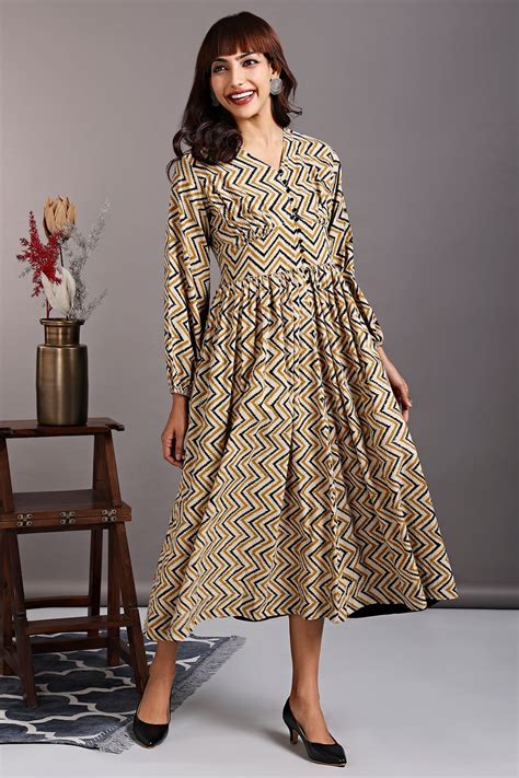 deep neck bust gather dress - tuscan yellow & black chevron - maati crafts